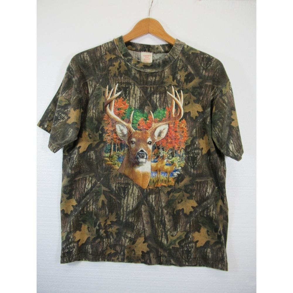 Vintage 90s Deer Print Hunting Camo T-shirt Men Large Distressed Catawba's Best